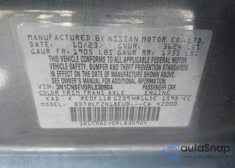 2024 Nissan Versa Sv from USA, damaged, VIN 3N1CN8EV0RL830904